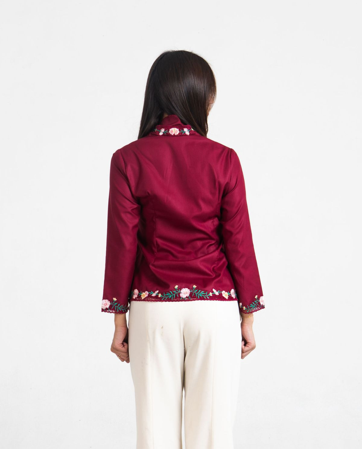 Kebaya Floral Lengan Panjang Maroon