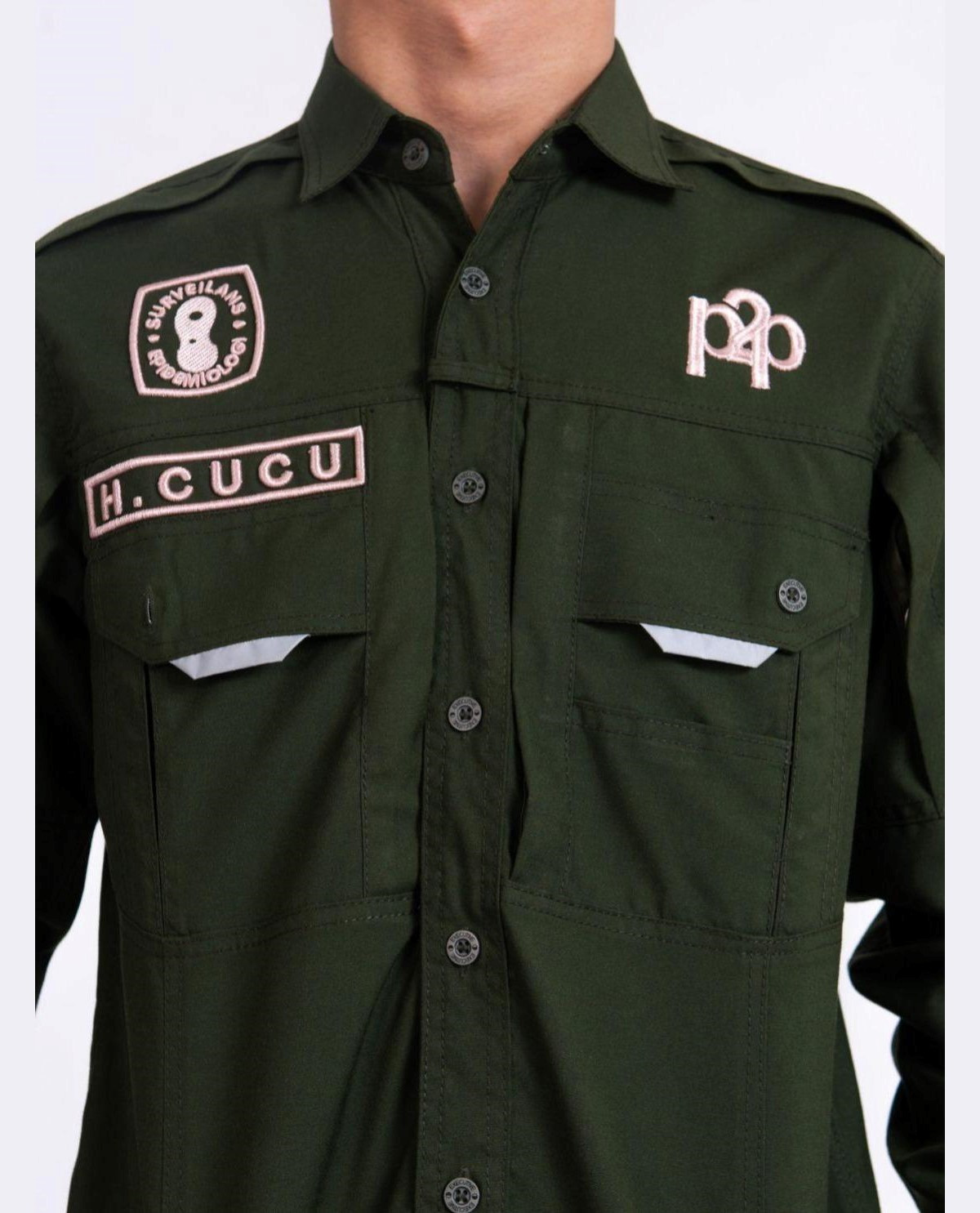 Kostum Kemeja Hijau Army Tactical Lengan Panjang Pria/Wanita Series Premium