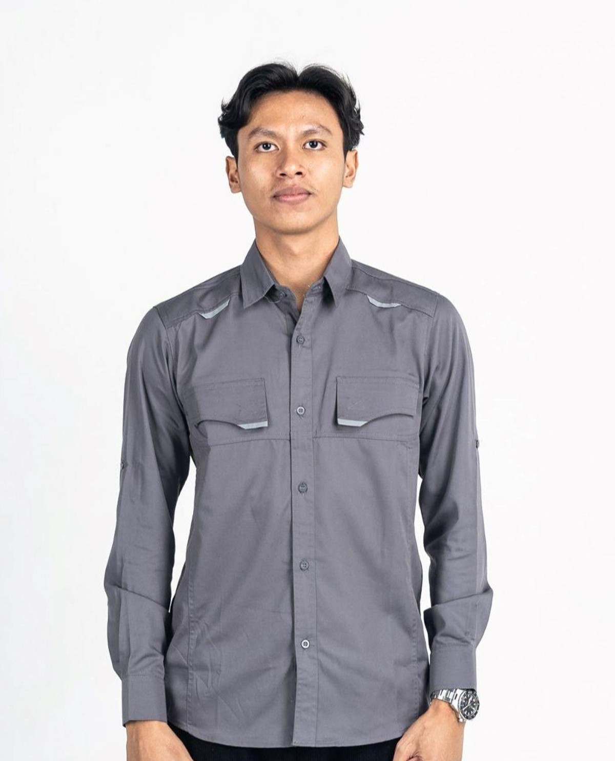 Kemeja Polos Warna Abu Lengan Panjang Series Balistik 1