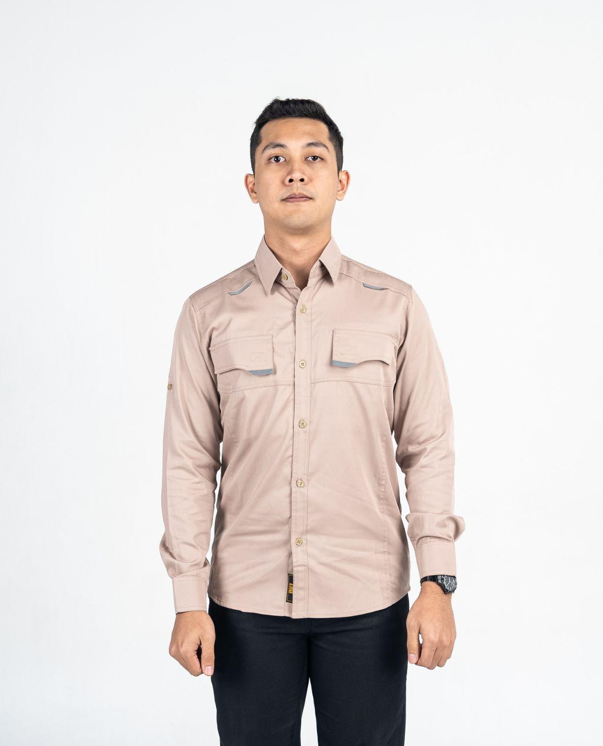 Kemeja Polos Lengan Panjang Warna Krem Untuk Pria Series Balistik 1