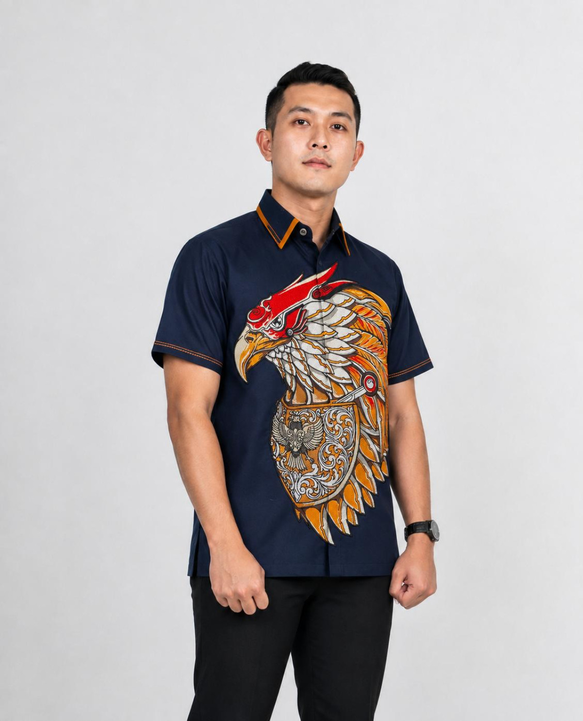 Kemeja Casual "Nusantara" Bordir 3D Motif Garuda Lengan Pendek Best Tailor (Special Edition)